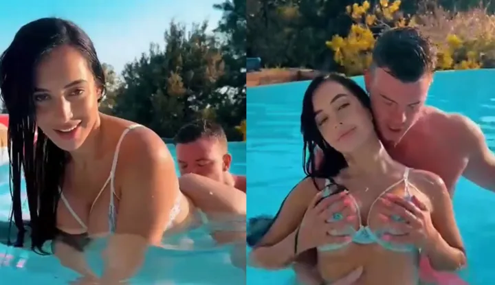Adrien Laurent and LÉA MARY are firing cannons at the swimming pool