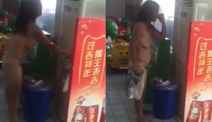 Hot to the point of going crazy? A mature woman ran naked to a convenience store and blew fiercely at the air conditioning! She quickly lay on the ground to cool off without caring if anyone saw.