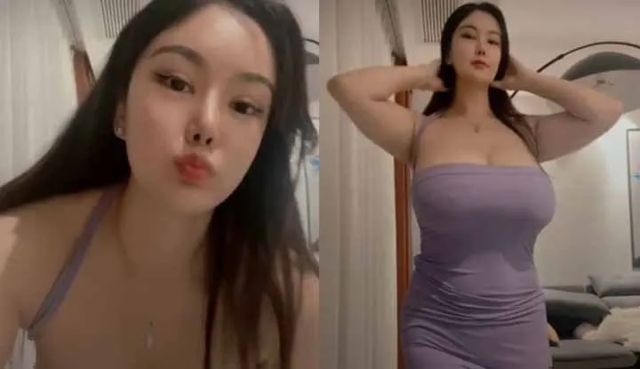 Busty model with oversized headlights - look at how her clothes are almost bursting.