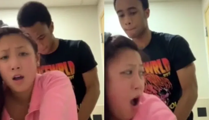 [European and American] Ponytail girl and big-dick guy quickly have a shot during the class break.